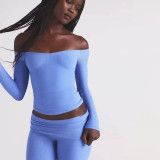 SOFT LOUNGE OFF THE SHOULDER TOP Ribbed Off-Shoulder Long Sleeve T-Shirt