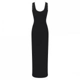 SOFT LOUNGE Lace Floral Stretch Dress Ribbed Backless Strap Long Dress