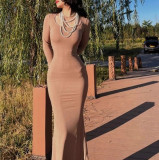 style pure and sexy slim-fit bodycon black square-neck long-sleeve dress for women