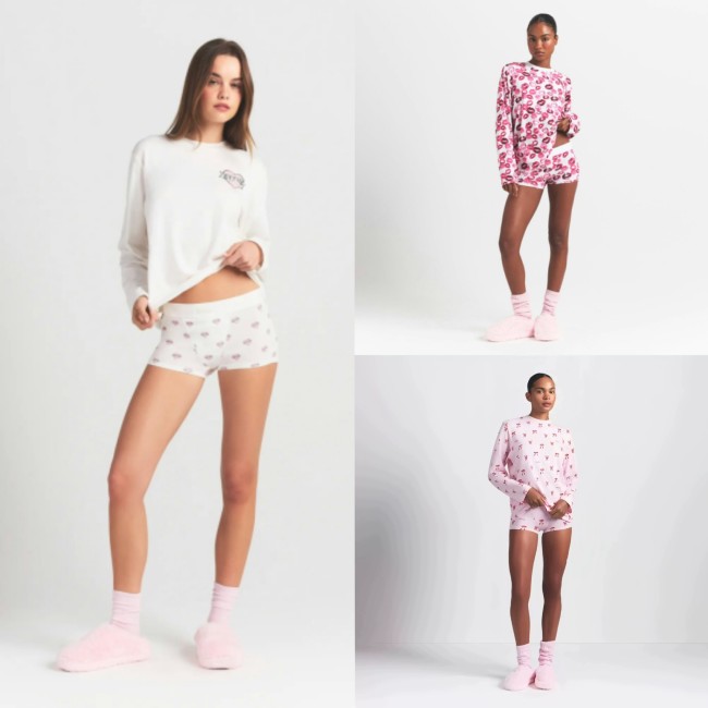 New Christmas Bow Pattern Loungewear Casual Round Neck Loose Long Sleeve Pajama Set