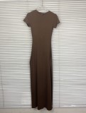 In stock:  new high-quality  N ribbed bodycon dress with short sleeves and back slit