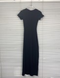 In stock:  new high-quality  N ribbed bodycon dress with short sleeves and back slit