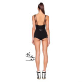 New style one-piece jumpsuit with contrasting color splicing and faux two-piece design, sports suspender jumpsuit