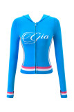 Slim-fit hooded zip-up short jacket and shorts set with letter print and contrast stitching