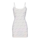 rhinestone letter logo tight-fitting bodycon slip dress sexy lace dress