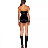 Black retro ultra-sexy hot girl shiny wet sleeveless PU glossy texture slim-fit strapless jumpsuit