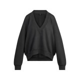 new women's autumn and winter drawstring sweatpants, solid color V-neck, loose, slimming, fashionable, casual long-sleeve sweatshirt