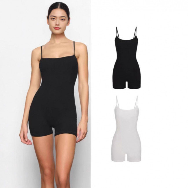 -style SOFT LOUNGE SCOOP ONESIE suspender jumpsuit with three-quarter length pants