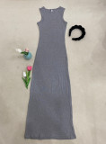 In-stock I*MS round-neck sleeveless tank dress, solid color stretchy knitted shapewear slip dress for summer