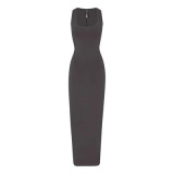 NEW VINTAGE Long New Vintage Slit U-Neck Tank Dress