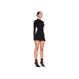 Sexy tight-fitting black long-sleeve stretchy knit polo-neck bodycon mini dress