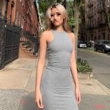 In-stock I*MS round-neck sleeveless tank dress, solid color stretchy knitted shapewear slip dress for summer