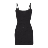 rhinestone letter logo tight-fitting bodycon slip dress sexy lace dress