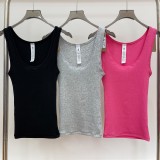 -style U-neck ribbed tank top, European and American slim-fit solid color inner and outer wear sports crop top
