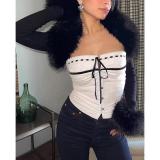 European and American sexy lace embroidered bow corset with hollowed-out waist-revealing design