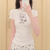 Nanyou   Easter limited edition lamb print graffiti lace short-sleeve T-shirt and pants set