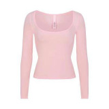 -style square-neck U-neck modal stretch slim-fit long-sleeve T-shirt women's top