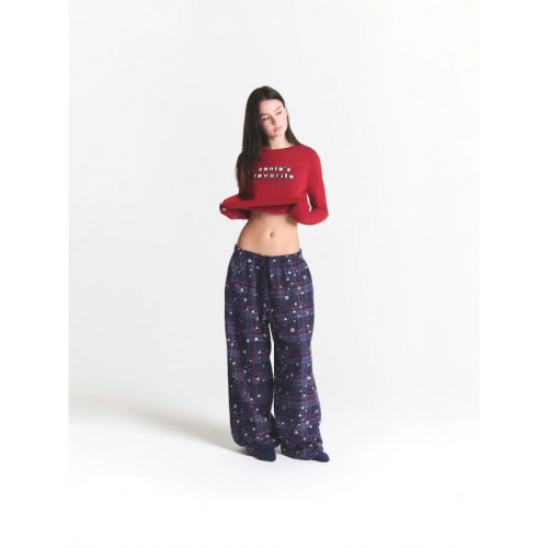 Christmas limited edition pajama set, long-sleeved long pants loungewear set with snowflake pattern casual pants