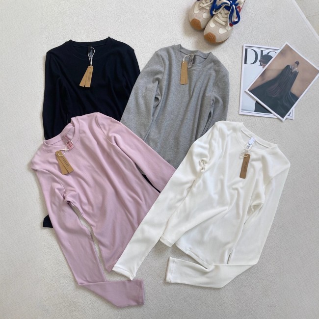 cotton ribbed long-sleeve T-shirt top