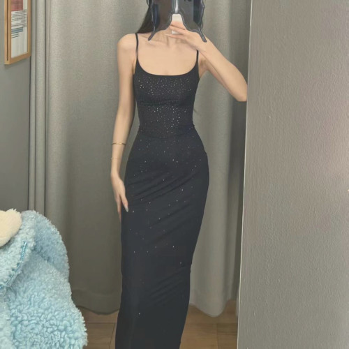 fine sequin and rhinestone evening dress, bodycon dress for women, sexy strapless long dress with back slit