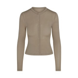 New Modal Semi-Transparent Long Sleeve Cardigan with Buttons, Solid Color, Slim Fit for Women