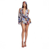 European and American sexy street style deep V-neck off-shoulder backless long-sleeve draped halter strap dress