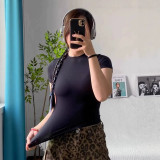 round-neck short-sleeve T-shirt for women, new summer model, hourglass-shaped tight top, sexy and lightweight, solid color
