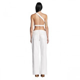 European and American hot girl workwear style asymmetrical cut one-shoulder thick strap silver square buckle backless top vest