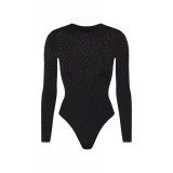 -style long-sleeve rhinestone embellished sexy one-piece top, waist-cinching, slimming, body-shaping T-shirt, versatile style