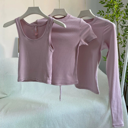 ribbed short-sleeve stretch T-shirt, slim-fit, flattering, women's short-sleeve T-shirt, simple, new style 25