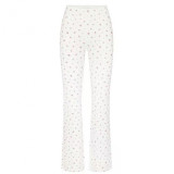 stretch ribbed knit high-waisted pants with square neckline and lace trim