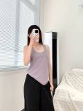 -style U-neck ribbed tank top, slim-fit solid color, suitable for both inner and outer wear, sports crop top
