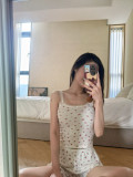 Super cute   S LOUNGE soft ribbed cuffs lace short-sleeve T-shirt with camisole and shorts
