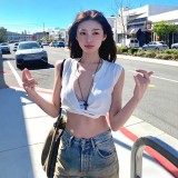 U-neck ribbed camisole slim-fit solid color inner and outer wear sports crop top, slimming and figure-flattering