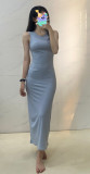 In-stock I*MS round-neck sleeveless tank dress, solid color stretchy knitted shapewear slip dress for summer