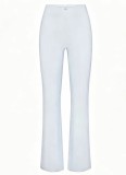 stretch ribbed knit high-waisted pants with square neckline and lace trim