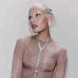 -style long-sleeve rhinestone embellished sexy one-piece top, waist-cinching, slimming, body-shaping T-shirt, versatile style