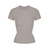 New  top T-shirt, short-sleeved, stretchy, slim-fit, Kylie-style ribbed pure cotton round-neck base shirt