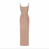 sexy backless rhinestone dress with a zippered hem that can be slit, waist-cinching, bodycon, and strapless