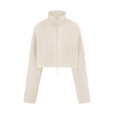 25 Fall/Winter Casual Sportswear Women's Color-Block Long-Sleeve Stand-Up Collar Lamb Wool Versatile Long-Sleeve High-Collar Short Jacket