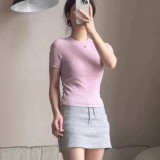 ribbed short-sleeve stretch T-shirt, slim-fit, flattering, women's short-sleeve T-shirt, simple, new style 25