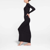 SOFT LOUNGE LACE New Ribbed Lace Trim Faux Two-Piece Long Sleeve Slim Dress