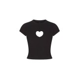 Valentine's Day limited edition pink heart cutout short-sleeve T-shirt and long pants jumpsuit