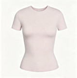 Correct  COTTON JERSEY  European and American style angled waist short-sleeved T-shirt base top