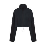 25 Fall/Winter Casual Sportswear Women's Color-Block Long-Sleeve Stand-Up Collar Lamb Wool Versatile Long-Sleeve High-Collar Short Jacket