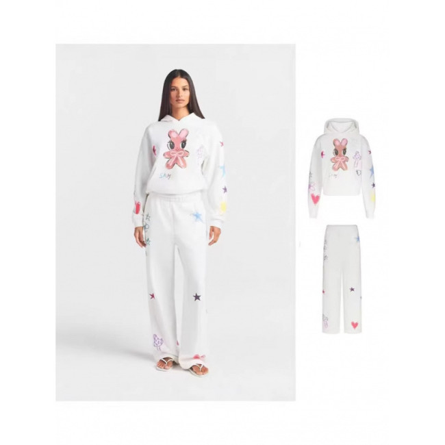 Cute Bunny Easter Limited Edition Graffiti Series Hooded Pullover Sweatshirt and Straight-Leg Pants