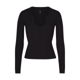-style ribbed open small U-neck SOFT LOUNGE base shirt long-sleeve T-shirt women's top