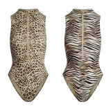 SIGNATURE SWIM BIKINI TOP sexy zipper top leopard print one-piece swimsuit