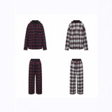 OVERSIZED DOUBLE WAISTBAND plaid loose casual shirt jacket double-waisted long pants