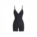 FITS EVERYBODY LACE TRIANGLE ONESIE lace suspender jumpsuit shorts